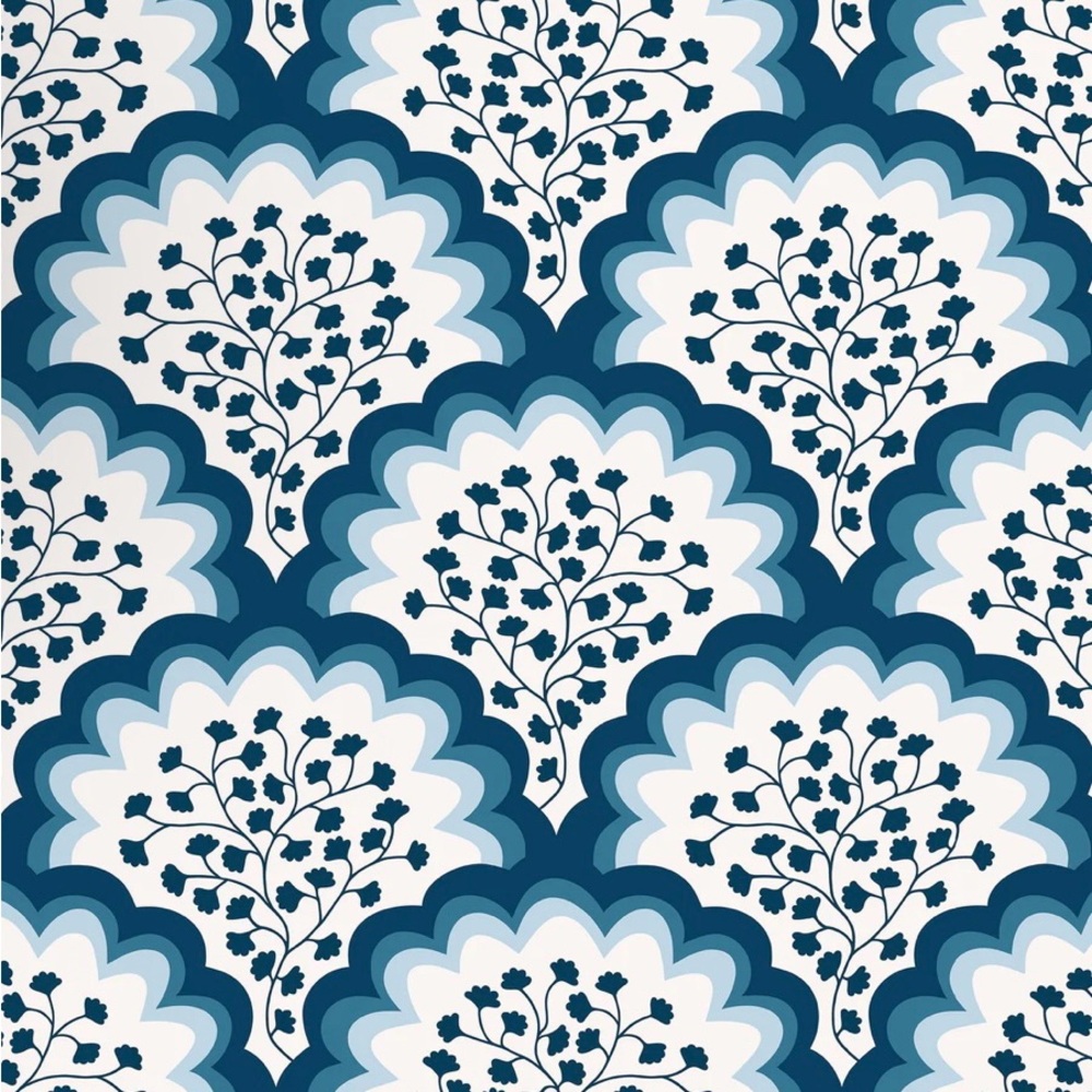 Blue and White Damask Wallpaper Wall Decor